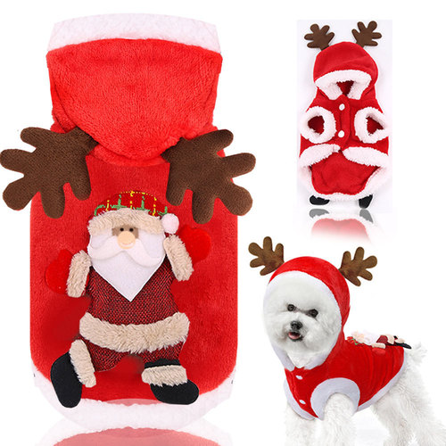 Autumn/Winter Flannel Warm Festive Outwear for Exotic Pet Dogs and Cats, Reindeer Christmas New Year Seasonal Outfit