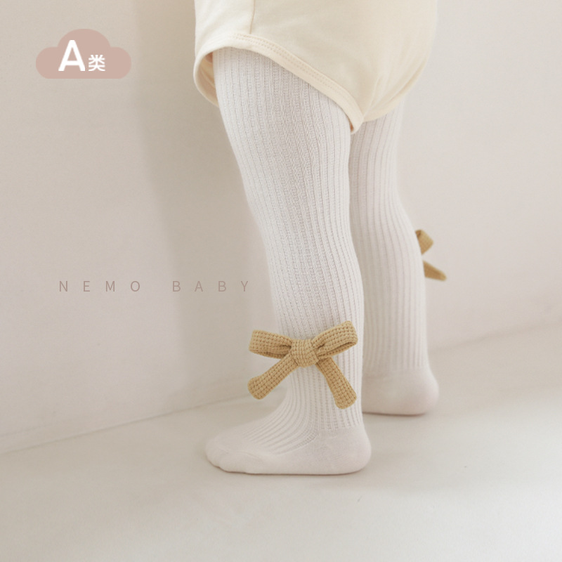2023 otoño nuevo mono del bebé Corea Sur estilo occidental arco niñas pantyhose danza blanca polainas