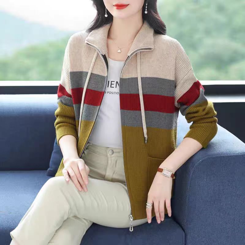 春秋冬拉链针织开衫毛衣外套洋气遮肚时尚上衣新款宽松大码女外穿|undefined