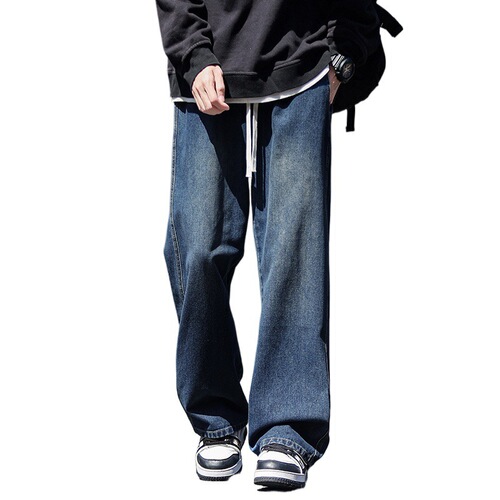 2025 Autumn/Winter Main Collection Men's Hong Kong Style Loose Straight Leg Washed Retro Elastic Waist Rubber Band Casual Pants