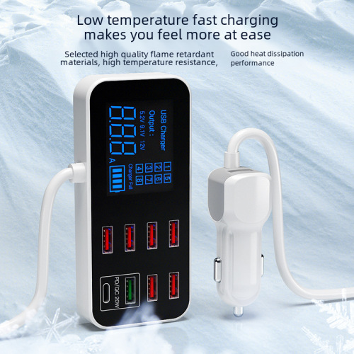 Double U Multi-port USB Car Charger with Display LED Car Digital Car Charger 8-port Car Charger