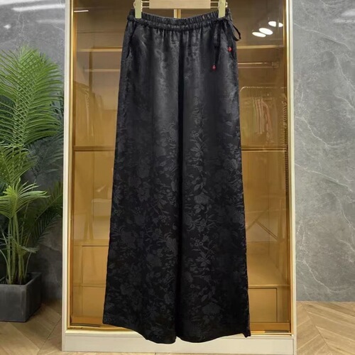 National style jacquard satin pants, Chinese style wide-leg pants, women's spring and summer new style, high waist, drooping, slimming, straight, casual and loose