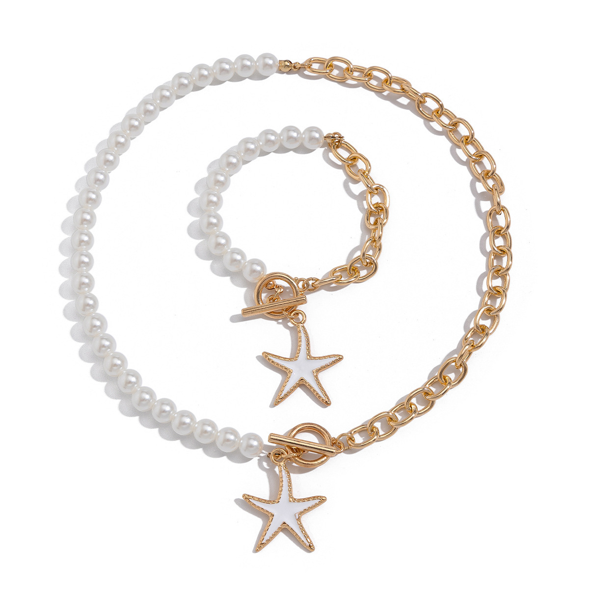 Set gioielli donna collana croce stella e perle sintetiche_voghion.com