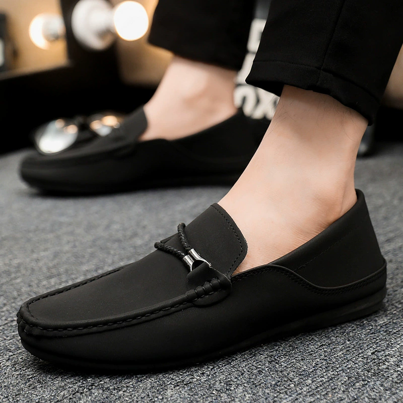 Весенняя и летняя мужская обувь с низким содержанием бобов, дикая повседневная обувь, дышащая кожаная обувь, черная рабочая обувь