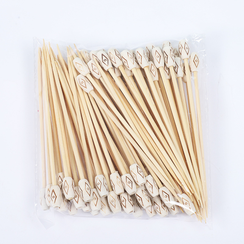 100 piezas/paquete de palos de cóctel, líneas de colores, personalidad creativa, palos de bambú tallados en troncos, palos de frutas desechables