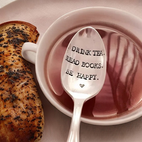Laser Engraved Tea Spoon - Enjoy Tea and Read Books Happily, Gift for Tea Lovers, Gift for Book Lovers