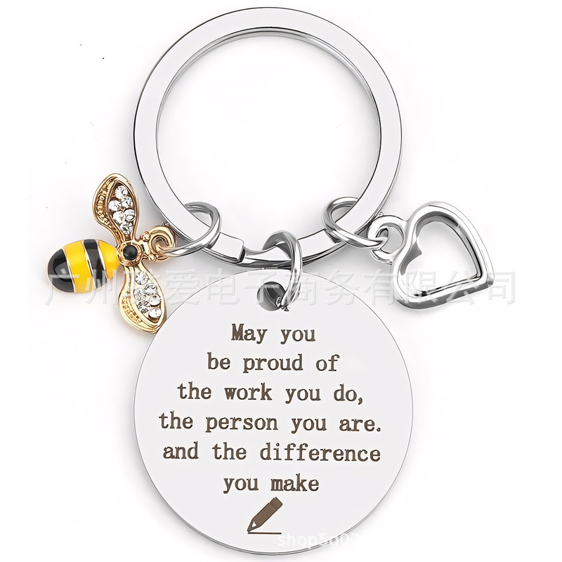 Amazon Teacher's Day Keychain Keychain Gift for Teachers Bee Stainless Steel Pendant Thanksgiving Gift