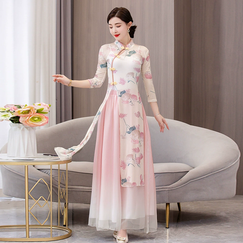 Классическое танцевальное платье Cheongsam, элегантное женское платье в китайском стиле, платье для народных танцев, улучшенное платье Cheongsam Odai для шоу