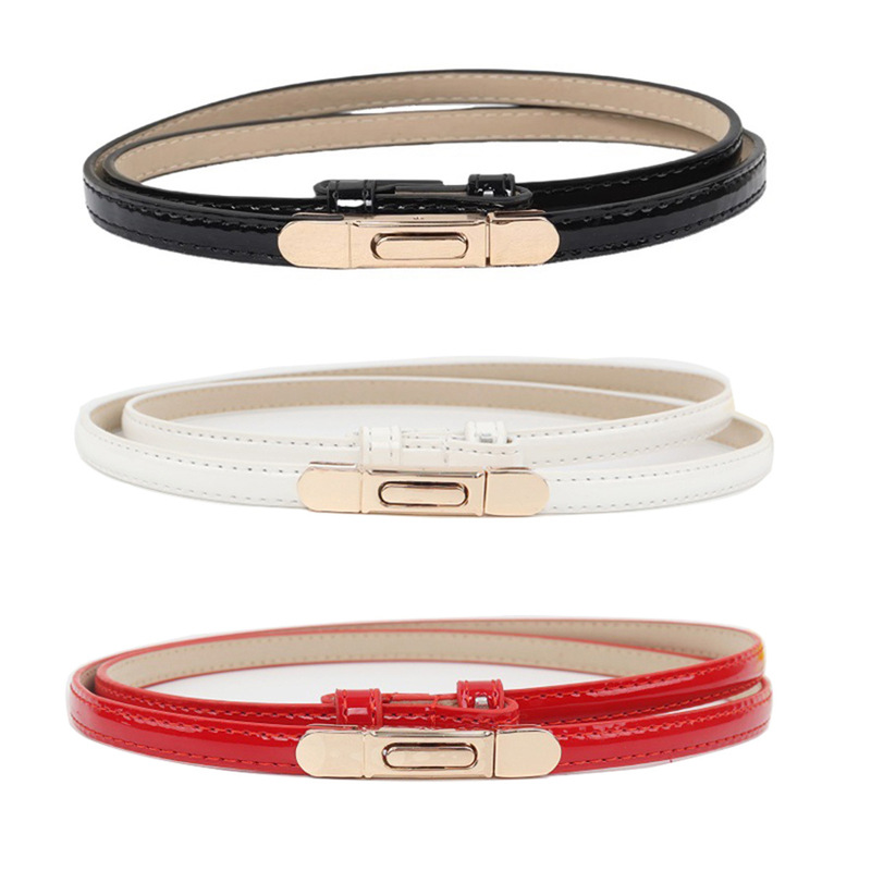 Women's Fashion Mirror Leather Small Belt Dress Sweater Suit Shirt Alloy Spring Buckle Adjustable Belt Women's Fashion Mirror Leather Small Belt Dress Sweater Suit Shirt Alloy Spring Buckle Adjustable Belt