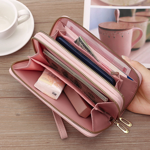 Ladies Wallet Women Long Handle Multi-functional Leather Card Holder Fashion Dual Zipper Card Case Handbag Money Clip Trendy