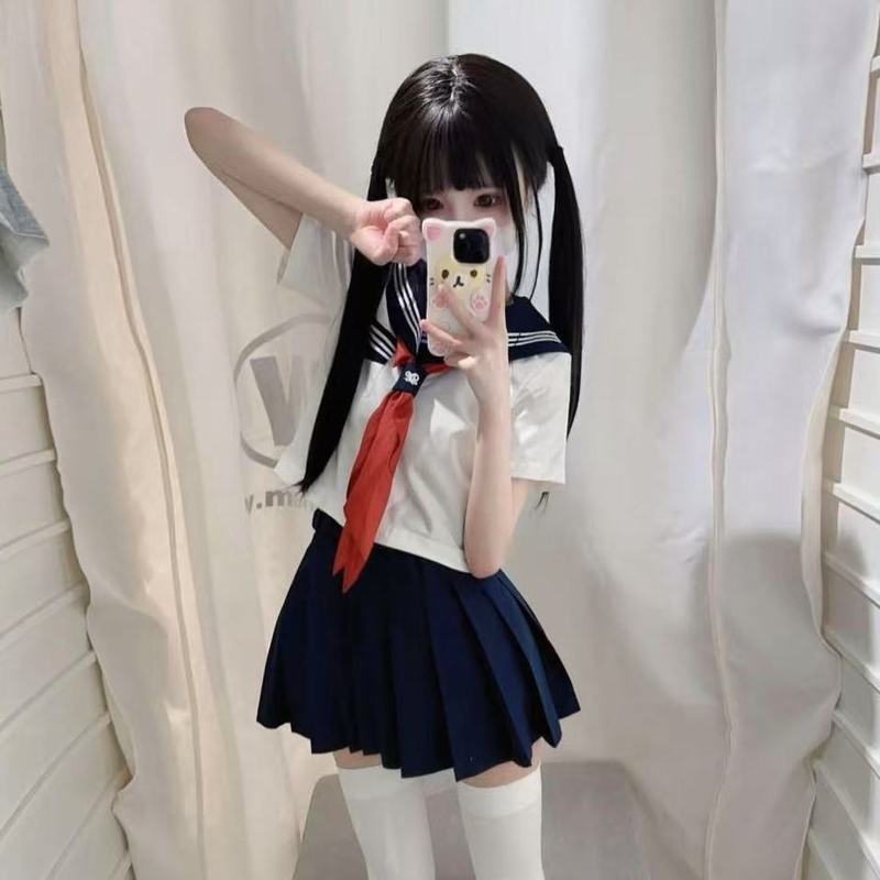 Original Jk Uniform Girl Niche Design Cyan Collar Three-Piece Long-Sleeved Short-Sleeved Top Slimming Look Versatile Cyan Jk Skirt Original Jk Uniform Girl Niche Design Cyan Collar Three-Piece Long-Sleeved Short-Sleeved Top Slimming Look Versatile Cyan Jk Skirt