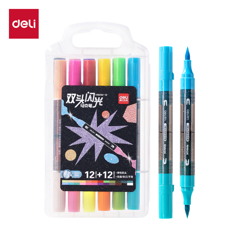DeLi HM292 - 12 / 24 / 36 / 48 caja de color PP barra redonda doble cabeza marcador flash suave pintura de arte estudiantil