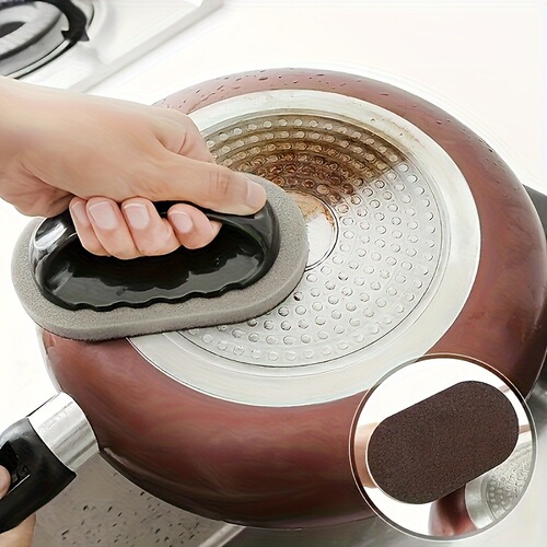 Emery sponge with handle wipes magic scrubbing pots and bowls, cleaning and decontamination, washing the bottom of the pot, black dirt, rust removal, brush pot artifact