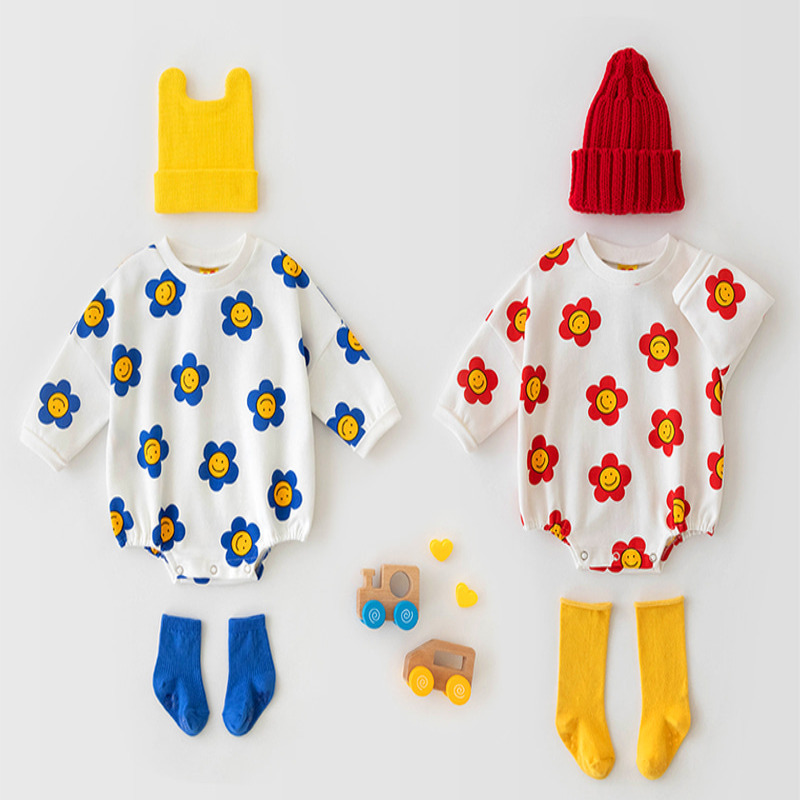 INS estilo coreano bebé algodón flor triángulo mameluco recién nacido primavera y otoño vaina costilla cordón mameluco