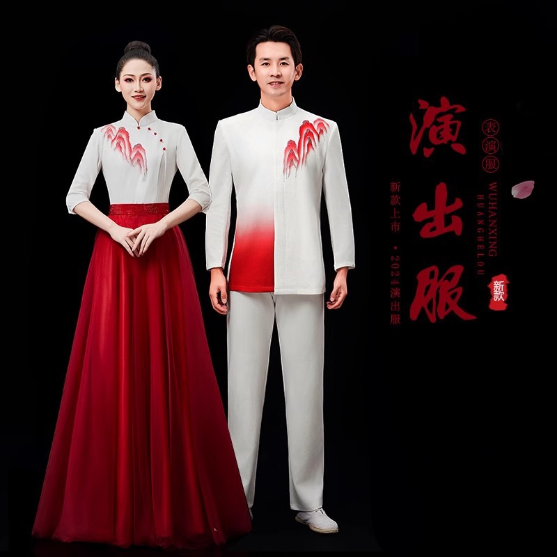 新款大合唱演出服女长裙学生红歌比赛诗歌朗诵舞台表演服合唱礼服