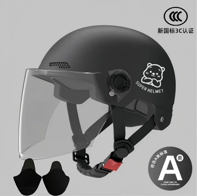 motorcycle helmet men's and women's battery | Motosiklet kaskı (dəbilqə) - 02-black-transparent-long-mirror-silver-bear-ear-protection
