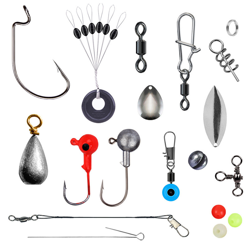 Weihe 246 piezas Luya accesorios traje manivela gancho de pesca de roca colgante de plomo Luya gancho de plomo Texas grupo de pesca traje