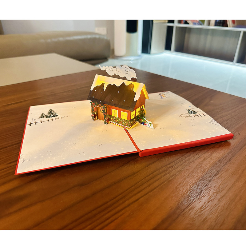 弹出式圣诞小屋灯光立体贺卡礼物创意氛围感3D发光祝福手工卡片|undefined