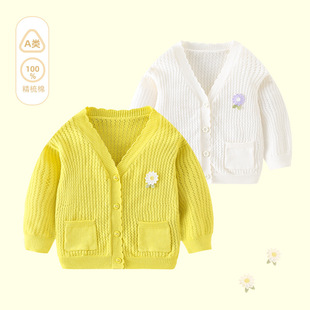 Baby Girl Knitted Knitwear Cardigan 2025 New Spring Thin Outwear Baby Knitwear Girls Air-Conditioned Clothes
