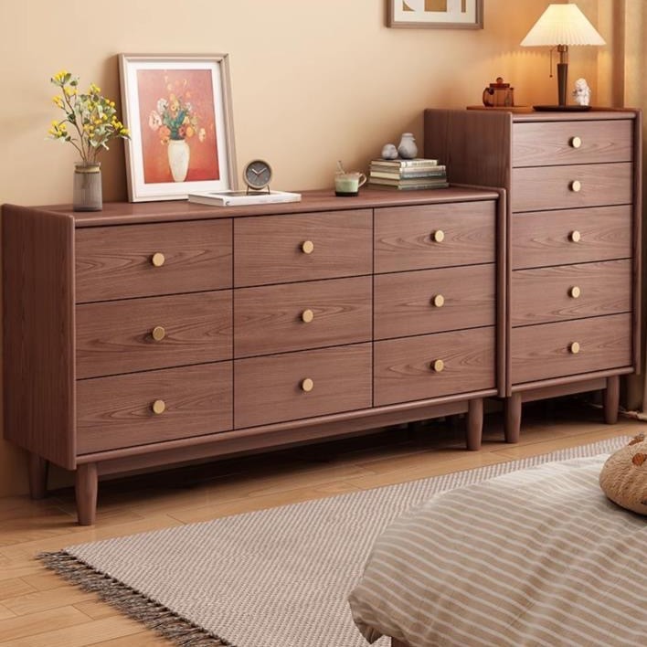 Full Solid Wood Chests of Drawers North American Black Walnut Chests of Nine Drawers for Bedroom Modern Minimalist Living Room Drawers Storage Cabinet for Kitchen