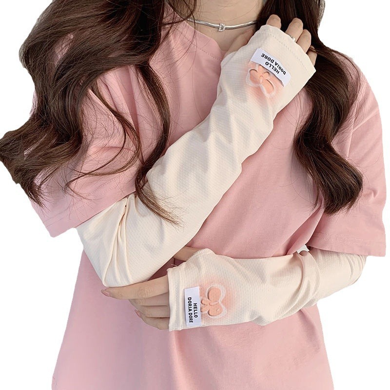 Cubierta de manga de lazo de protector solar de seda de hielo para mujer, ciclismo al aire libre de verano, protector solar, mangas de hielo, protección del brazo, protección UV, estilo fino