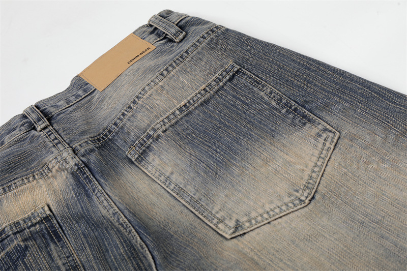 Men's Retro Blue Washed Whiskered Wide Leg Scimitar Jeans Casual Loose Fit American High Street Style Spring New Trousers For Women_mkmklike.com
