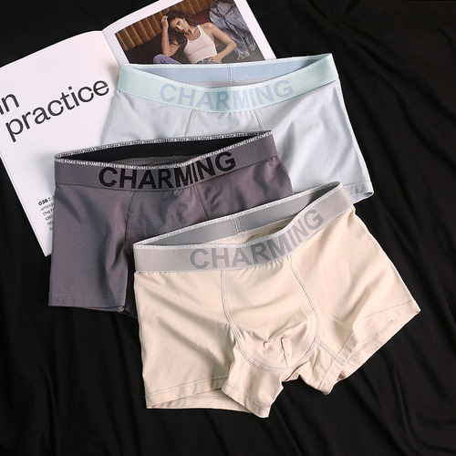 Summer Comfortable Breathable Modal Cotton Men's Short Shorts Straight Leg Pants Letter Belt Trendy Men's Underwear