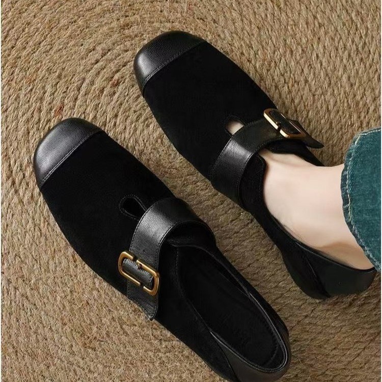 2026 Mary zapatos de primavera y verano de color sólido retro nuevo cuadrado tacones suaves zapatos de moda de viaje