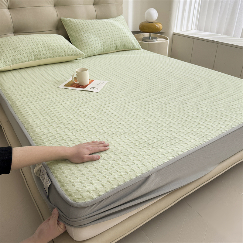 Sombrilla de cama de seda de hielo antibacteriana de verano, cubierta de cama fresca de una sola pieza, cubierta protectora de colchón todo incluido, juego de tres piezas 2