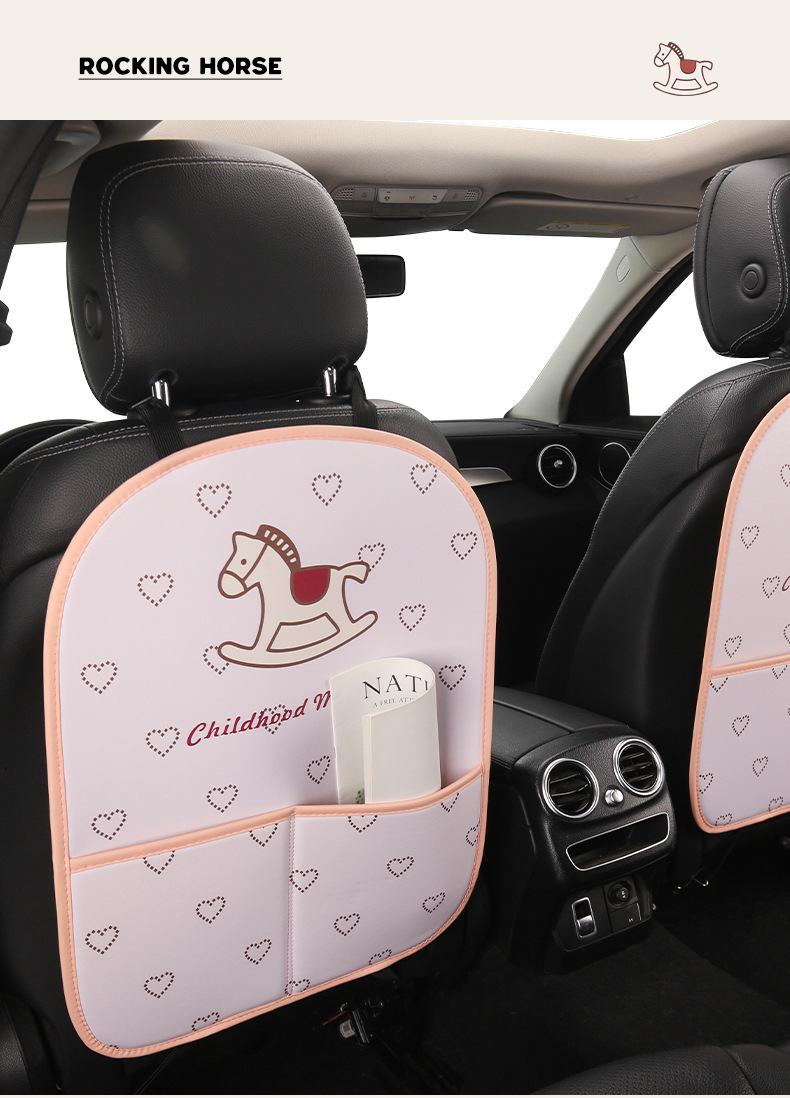Car Anti-Kick Mat for Rear Seat, Cute Little Horse Design, Back Seat Storage Bag, Children's Anti-Scratch Mat, Anti-Dirt Protective Mat