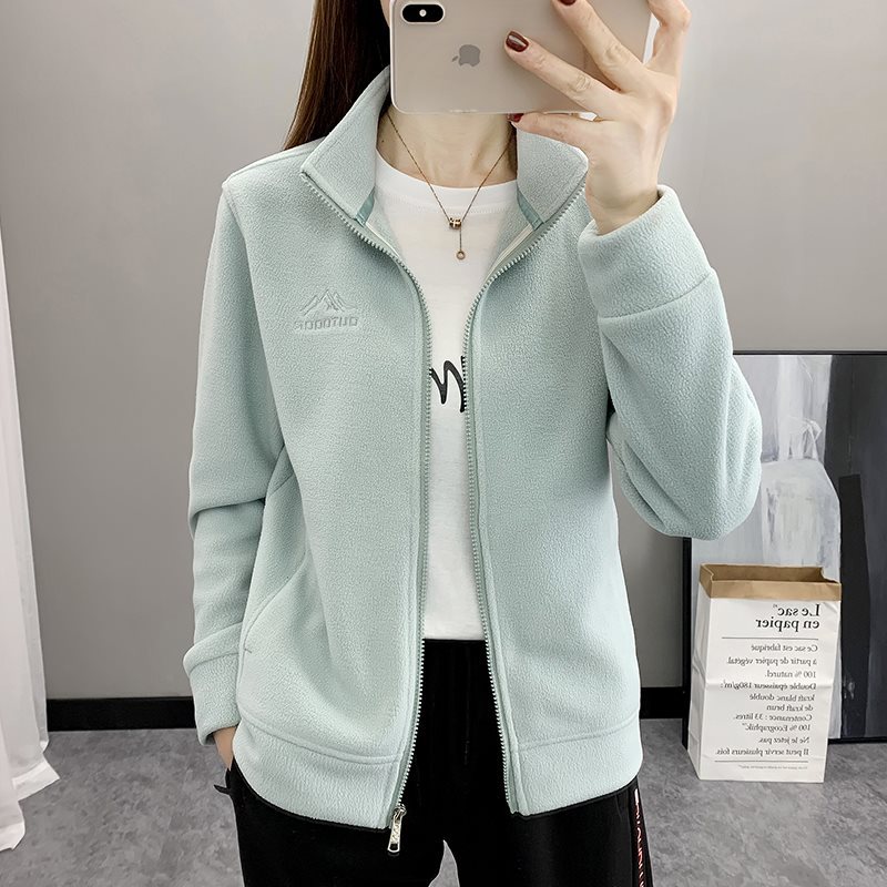 가을 겨울 여성용 아웃도어 플리스 재킷, 두꺼운 벨벳, 따뜻하고 통기성, 스탠드 칼라, 지퍼 가디건, 폴라 플리스 스웨트 셔츠