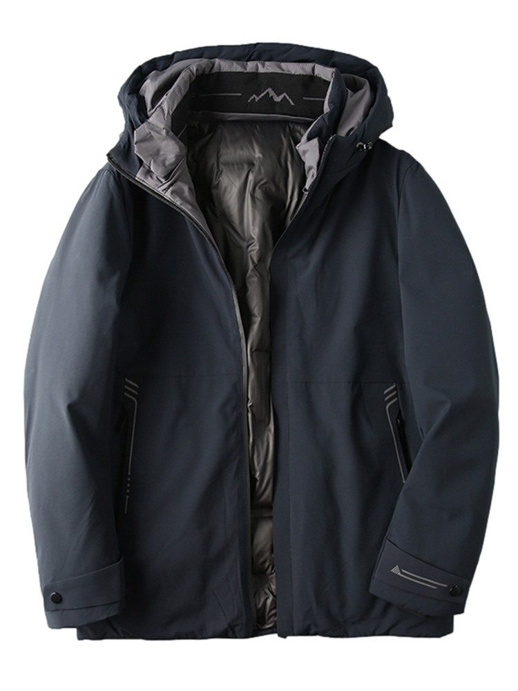 Blanco ganso abajo chaqueta de los hombres a prueba de viento cálido cuello desmontable 90 terciopelo tres-prueba tela abrigo de invierno Y8865