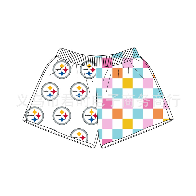 Customized Women's Shorts with Plaid Patchwork and Team Logo, Summer Beach Shorts, Parent-Child Shorts for Women Customized Women's Shorts with Plaid Patchwork and Team Logo, Summer Beach Shorts, Parent-Child Shorts for Women