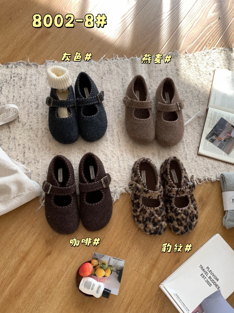 森系毛呢内增高加绒勃肯女鞋全包秋冬懒人一脚蹬乐福鞋玛丽珍单鞋