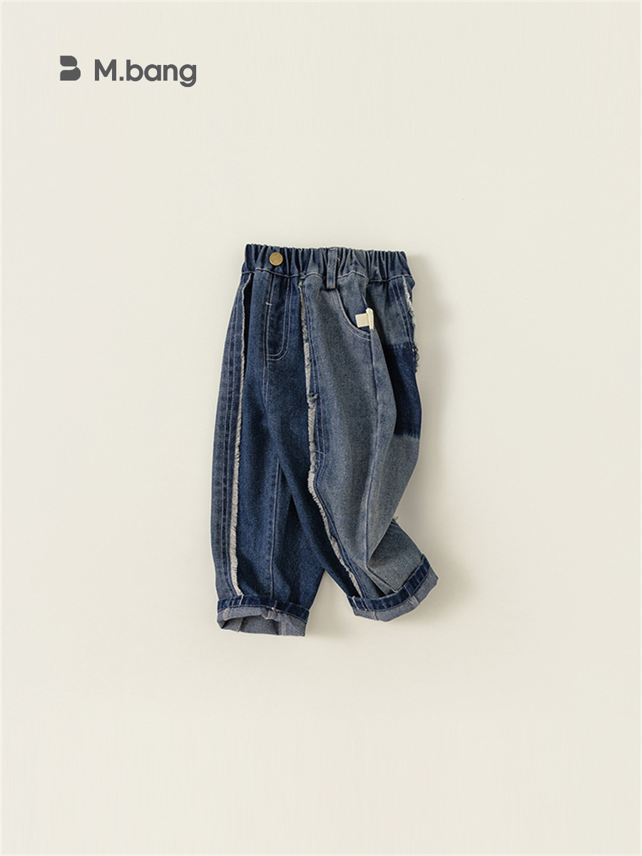 Pantalones para Niños Bangxuan, Pantalones Largos con Dobladillo Deshilachado y Parches para Niños, Primavera y Otoño, Jeans para Bebés, Pantalones Rectos Modernos para Niños Pequeños