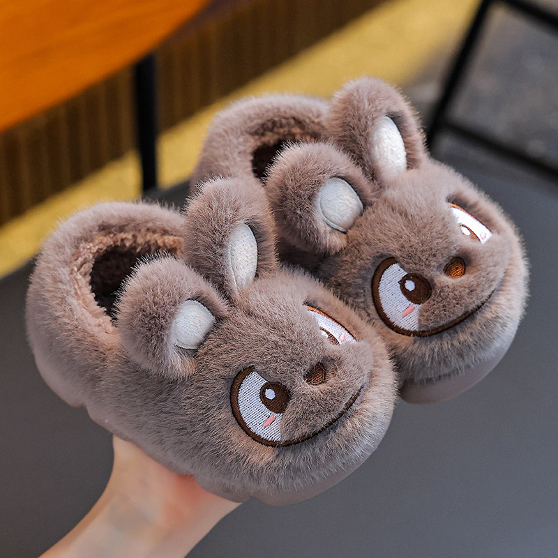 Zapatillas de algodón para niños de invierno para niños y niñas, calentamiento de lana para niños y niñas, conejos lindos para padres e hijos, zapatos de algodón para niños pequeños y medianos
