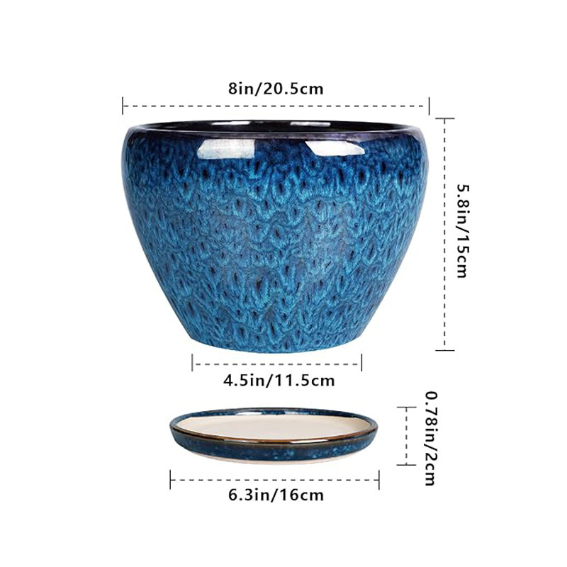 horno azul de cerámica mariposa orquídea verde plantación doméstica gran maceta decoración para el hogar con bandeja Amazon