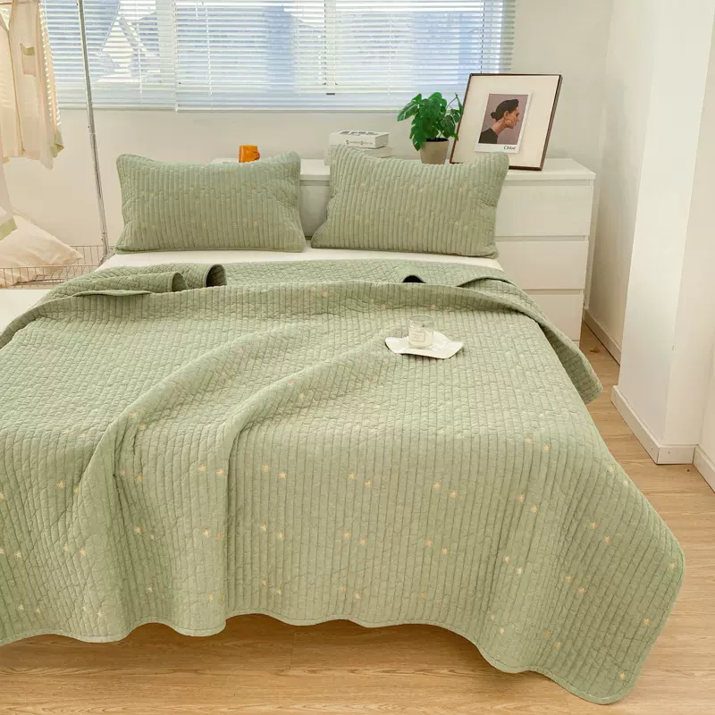 A类色织全棉水洗棉床盖三件套批发 1.8m床家用纯棉床单四季通用