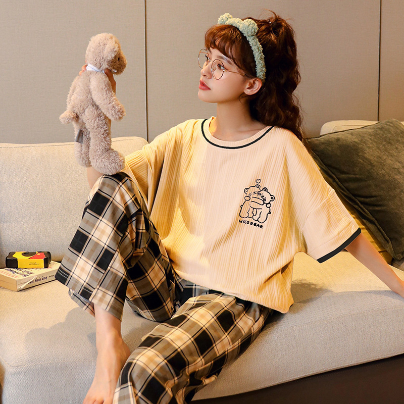 Factory Spring and Summer Women's Casual Short-sleeved Pants Pajamas Korean Style Outwear plus size Less Women's Home Clothes suit Factory Spring and Summer Women's Casual Short-sleeved Pants Pajamas Korean Style Outwear plus size Less Women's Home Clothes suit