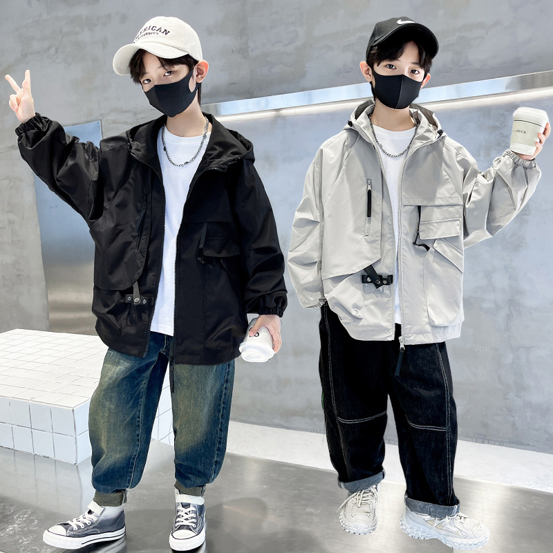 Boys' Spring and Autumn Jacket 2026 New Style for Older Boys, Korean Style Spring Trendy Children's Hooded Windbreaker