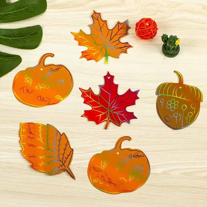 厂家批发炫彩diy刮画纸感恩节多色刮画卡黄红蓝绿颜色彩色刮刮画