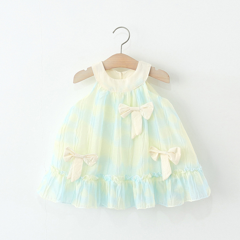 Children's Clothing 2026 New Style Girls' Dress Summer Kidsren's Baby Girl Bow Gradient Color Halter Neck Princess Dress