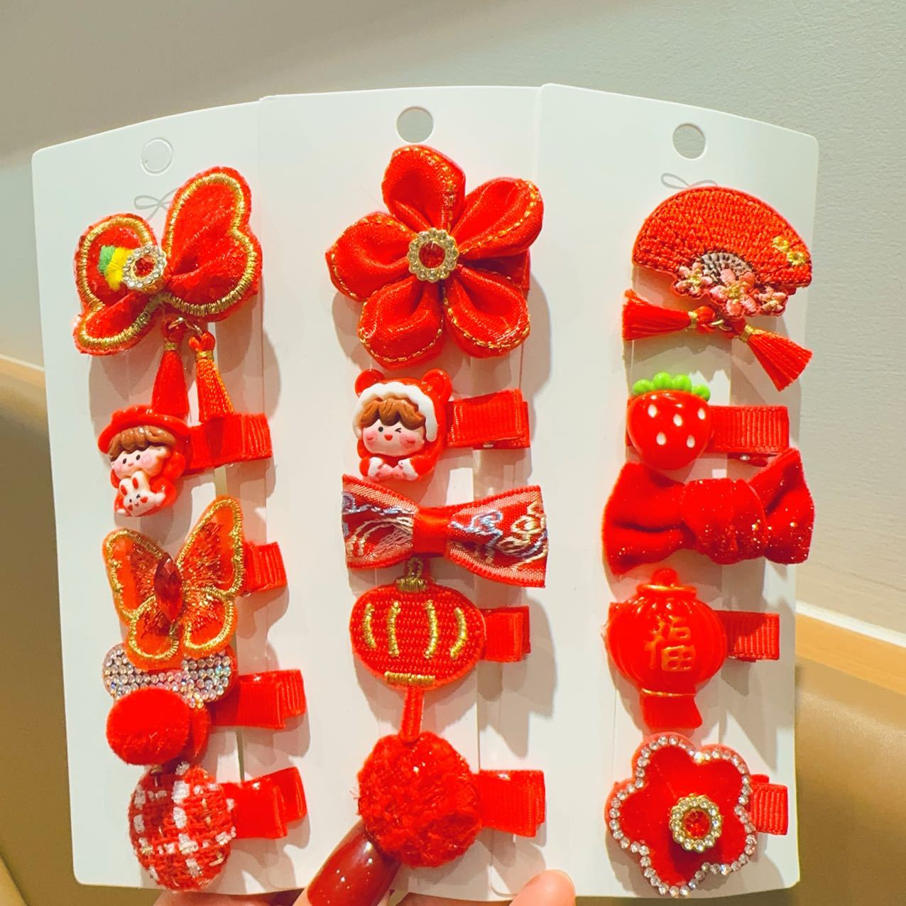 Niños de Año Nuevo clip de cabello Año Nuevo nuevo juego de tarjetas de cabello de Año Nuevo niñas clips de bang rojo clips lateral