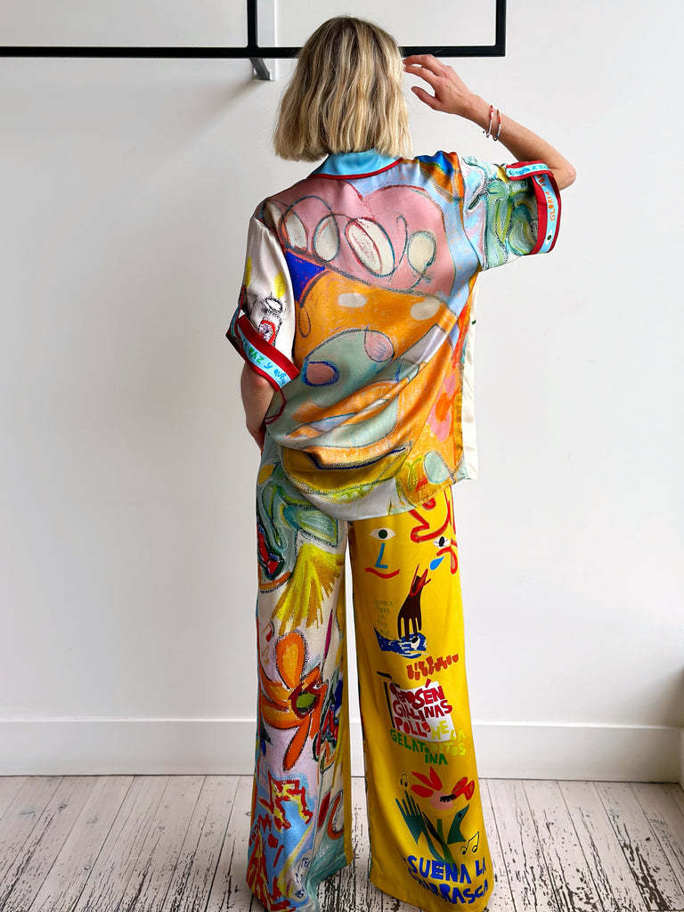 Turndown Neckline Loose Fit Type Daily Women's Casual Graffiti Polyester Pant Co-ord Set Pants Sets