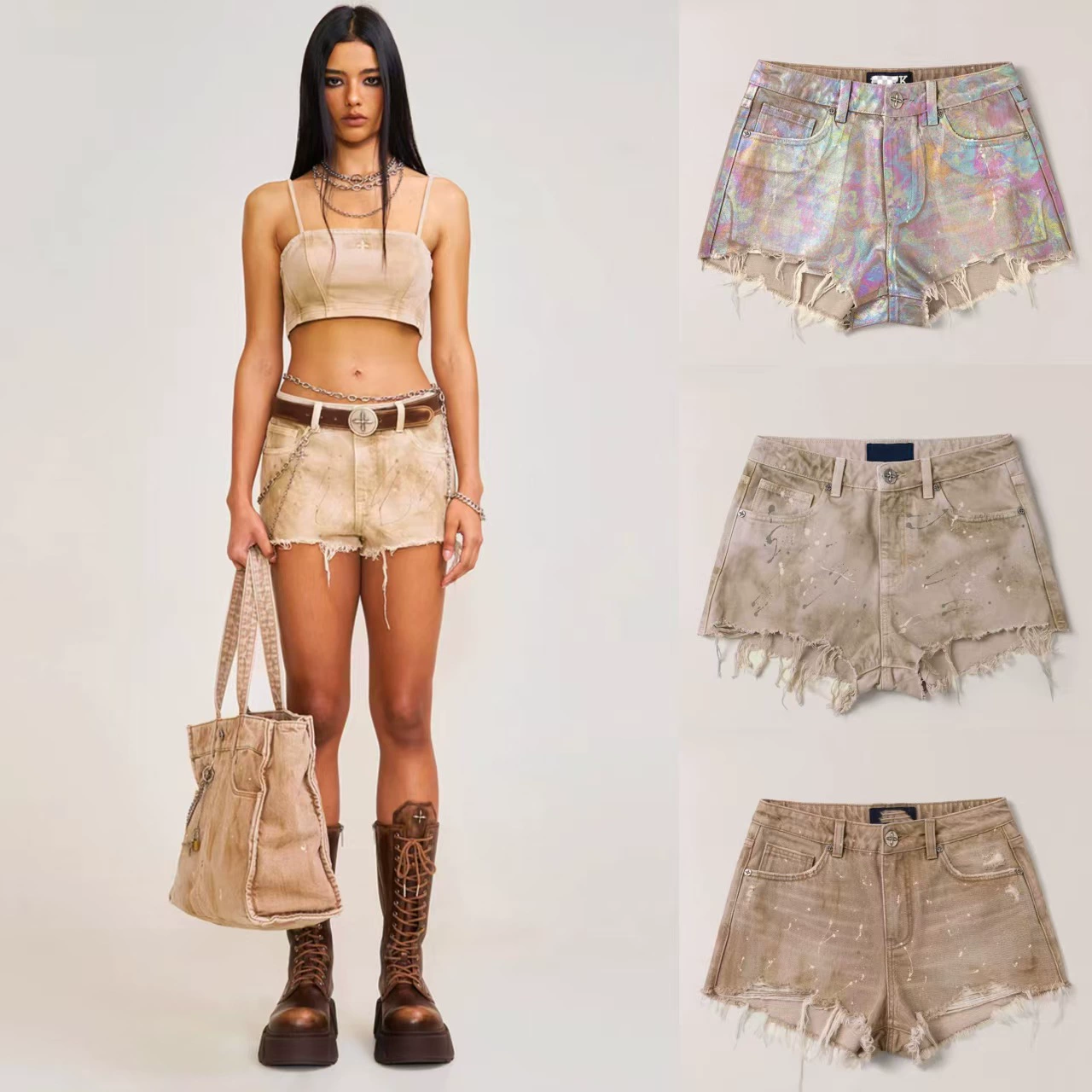 Шорты SK Wild Continental из денима, средне-низкая талия, ручная отделка, ретро стиль