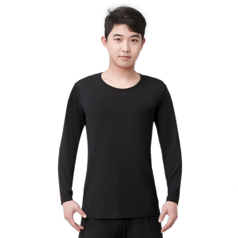 Men's black round neck long sleeves