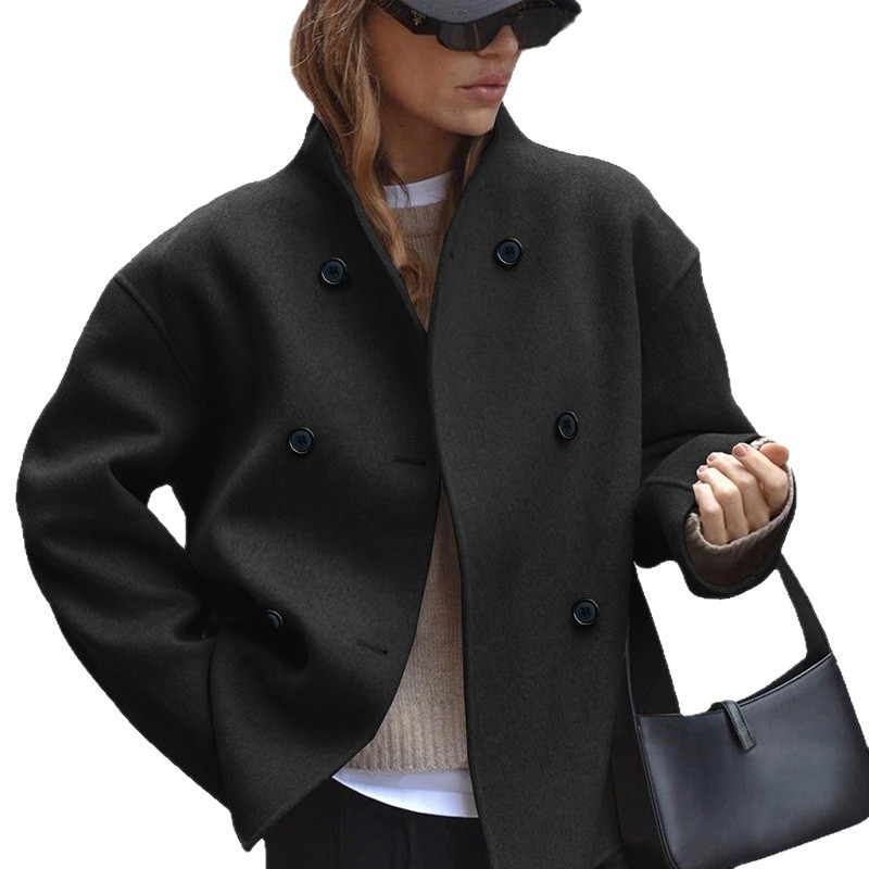 Women's Double-Breasted Wool Blend Trench Coat - Casual Chic British Style Oversized Coat With Notched Lapel (12 Colors, S-Xxl)_voghion.com