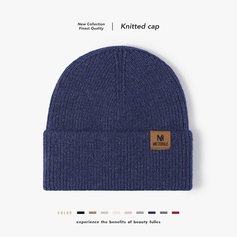 Winter Knitted Beanie Hat With Alphabet Patch Warm Wool Ear Cover_voghion.com