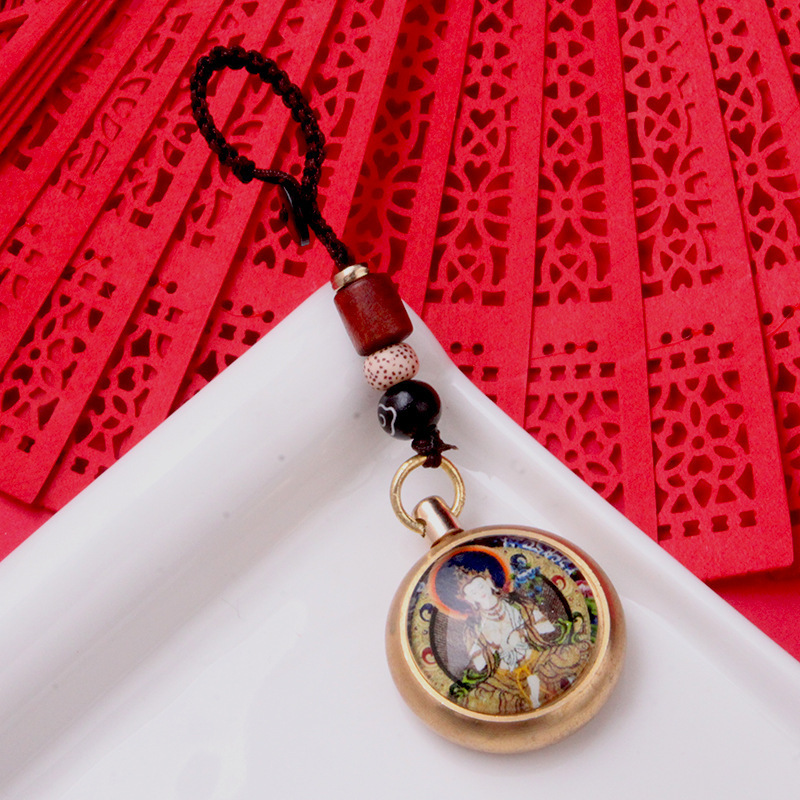 Retro Brass Luminous Zodiac Buddha Keychain Accessories Creative Small Gift Home Car Pendant