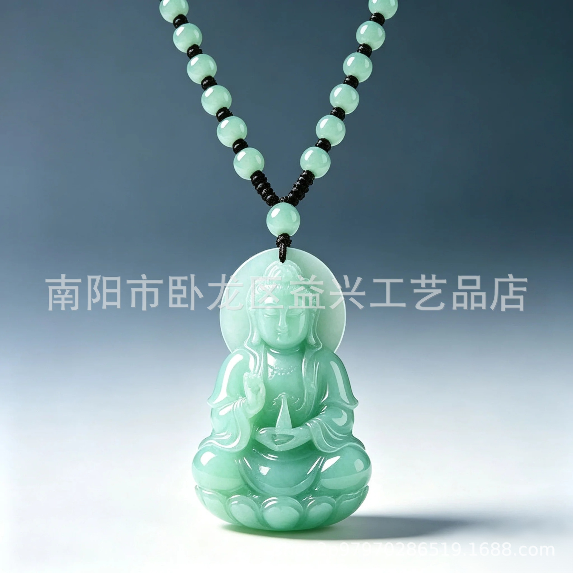Jade verde pálido Guanyin colgante collar colgante budista guangong estilo nacional joyería de vidrio esmaltado para hombres y mujeres nueva cadena de suéter chino image 4